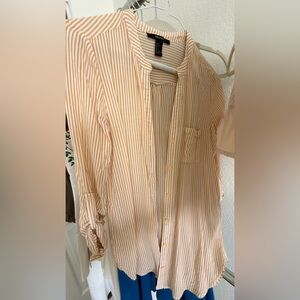 Forever 21 Men’s Beige and White Striped Button-Down Shirt